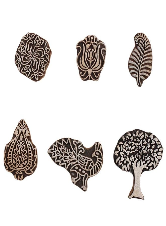 Indian-Shelf Handmade Vocalforlocal Set of 6 New Mix Wooden Printing Block (6.98 cm, Brown) - Image 1
